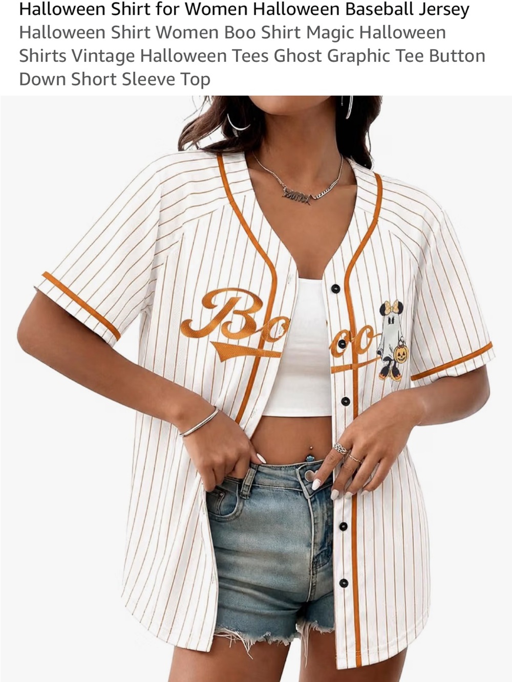 Disney White and Orange Striped Halloween Mickey Baseball Jersey - Picture 5 of 8